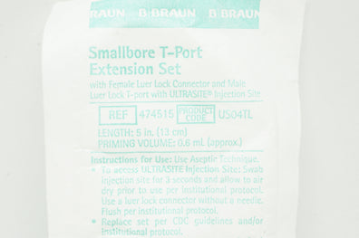 Braun 474515 Smallbore T-Port Extension Set, 0.6mL, Approx., Length 5inch (x)